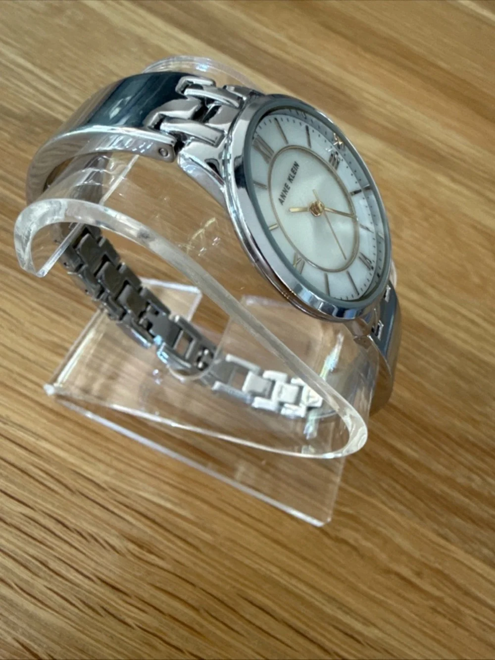 Anne Klein Watch w/ Mother Of Pearl Face. Silver & Gold Tone Adjustable Bracelet